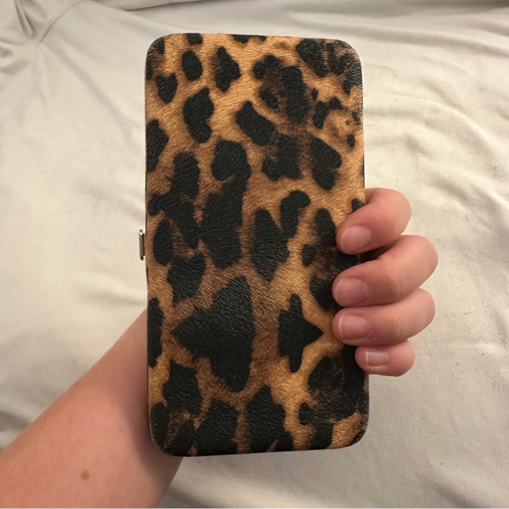 Leopard Print Brown & Black Rectangular Clutch Wallet - Picture 7 of 8